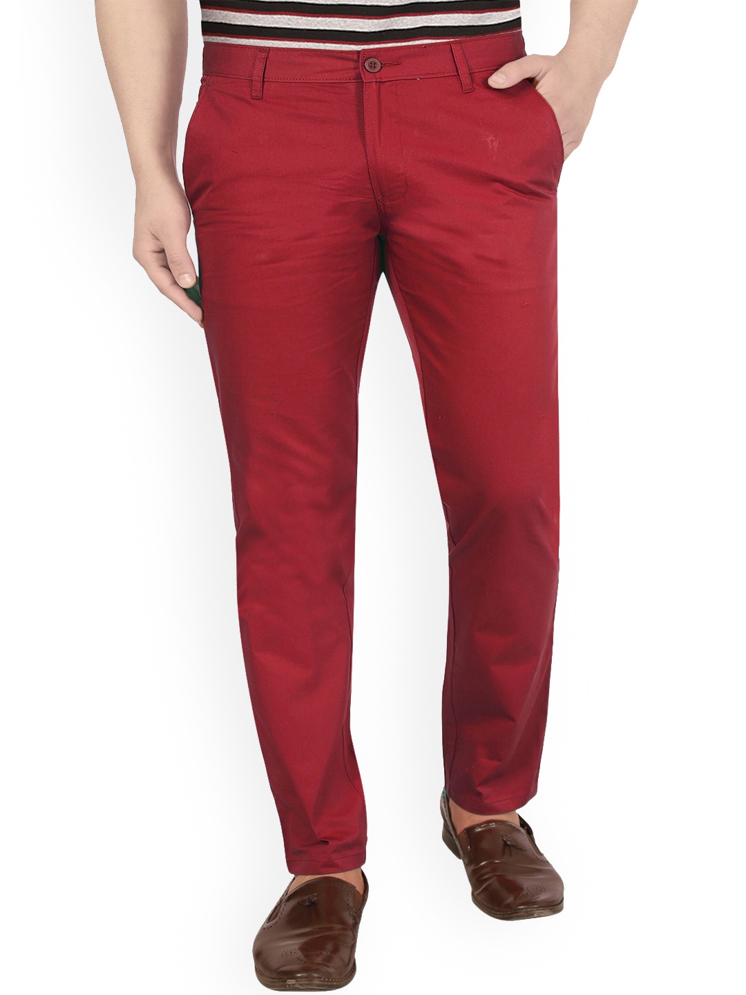 

AD & AV Men Maroon Classic Easy Wash Chinos Trousers