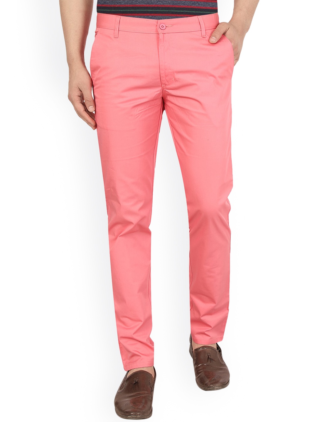 

AD & AV Men Pink Classic Easy Wash Chinos Trousers