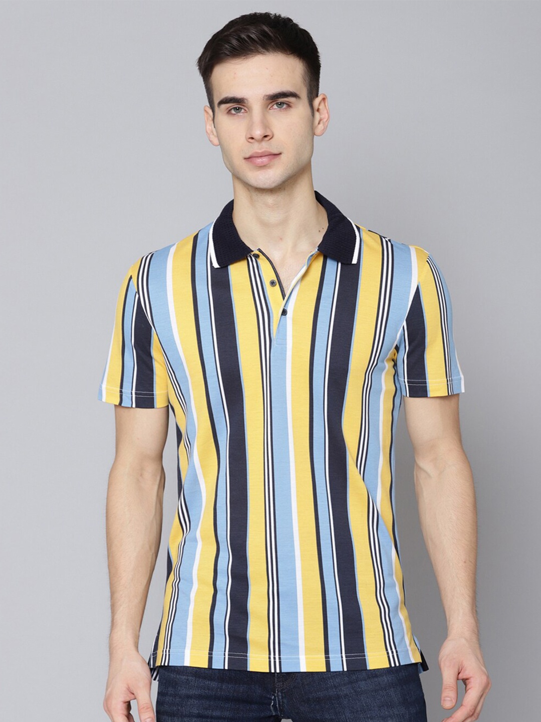 

Antony Morato Men Multicoloured Striped Polo Collar Slim Fit T-shirt, Multi