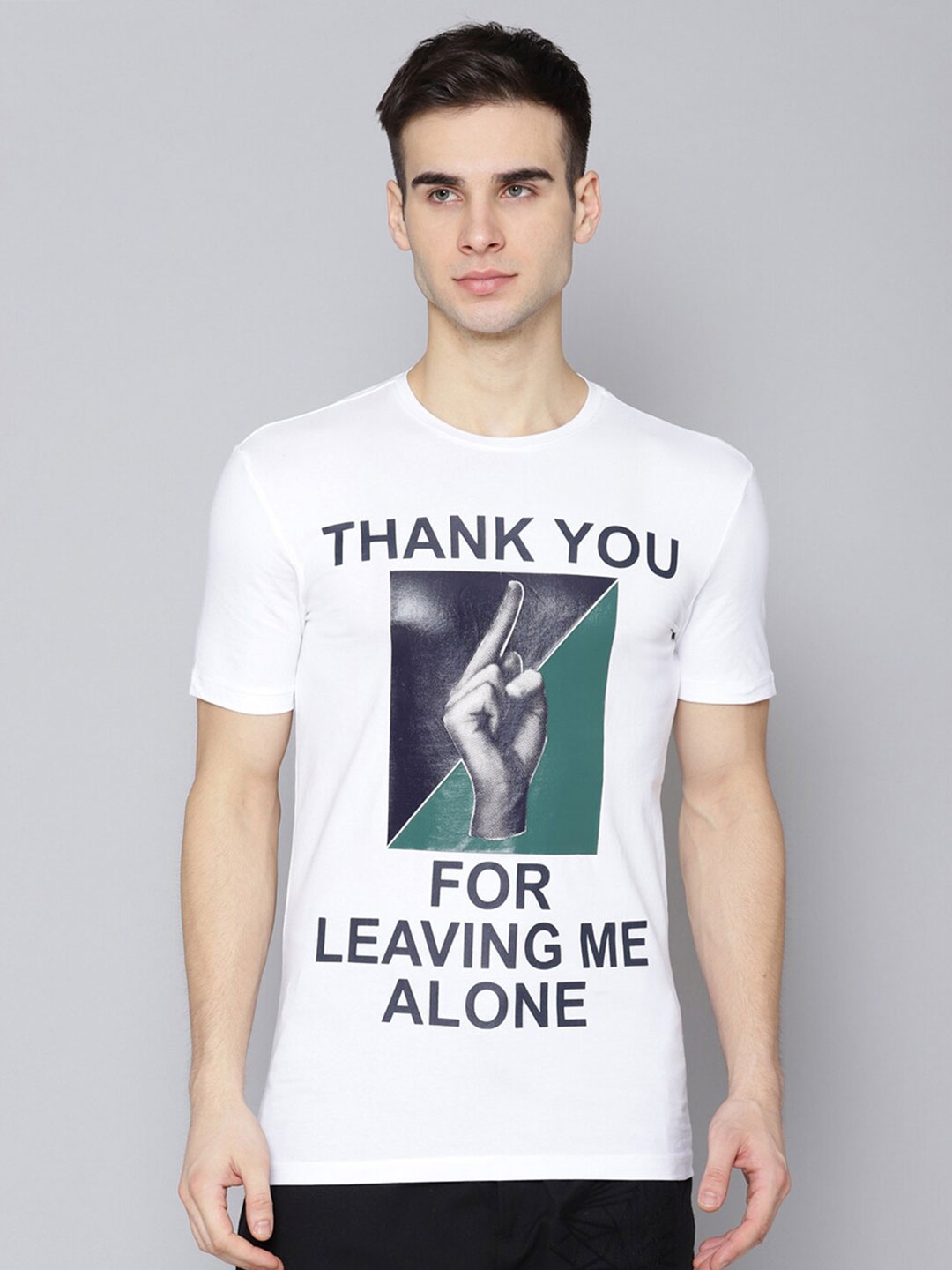 

Antony Morato Men White Typography Printed Applique Slim Fit T-shirt