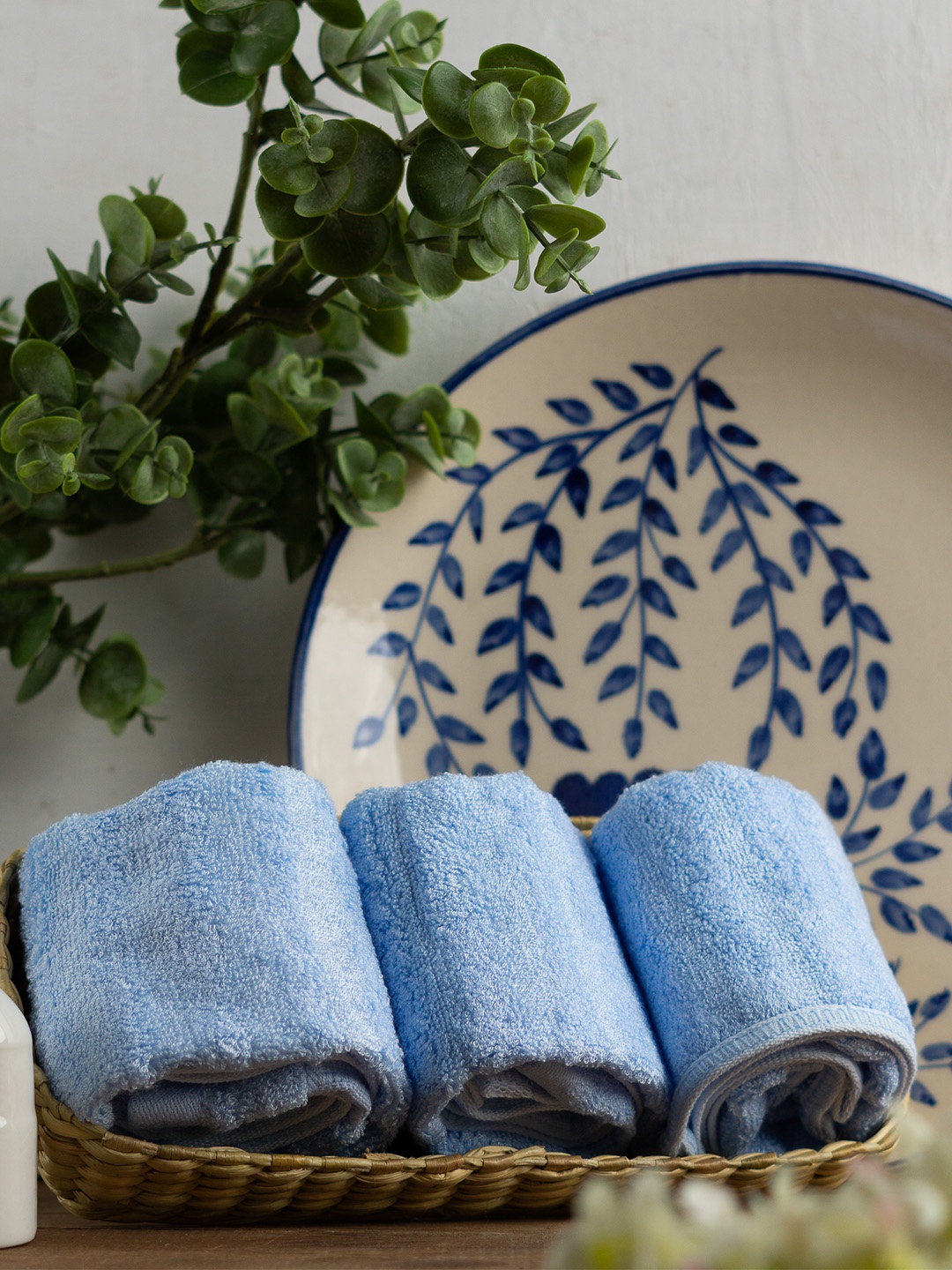 MUSH Pack of 3 Bamboo Ultra Soft & Eco Friendly Face Towels - 600 GSM, Blue