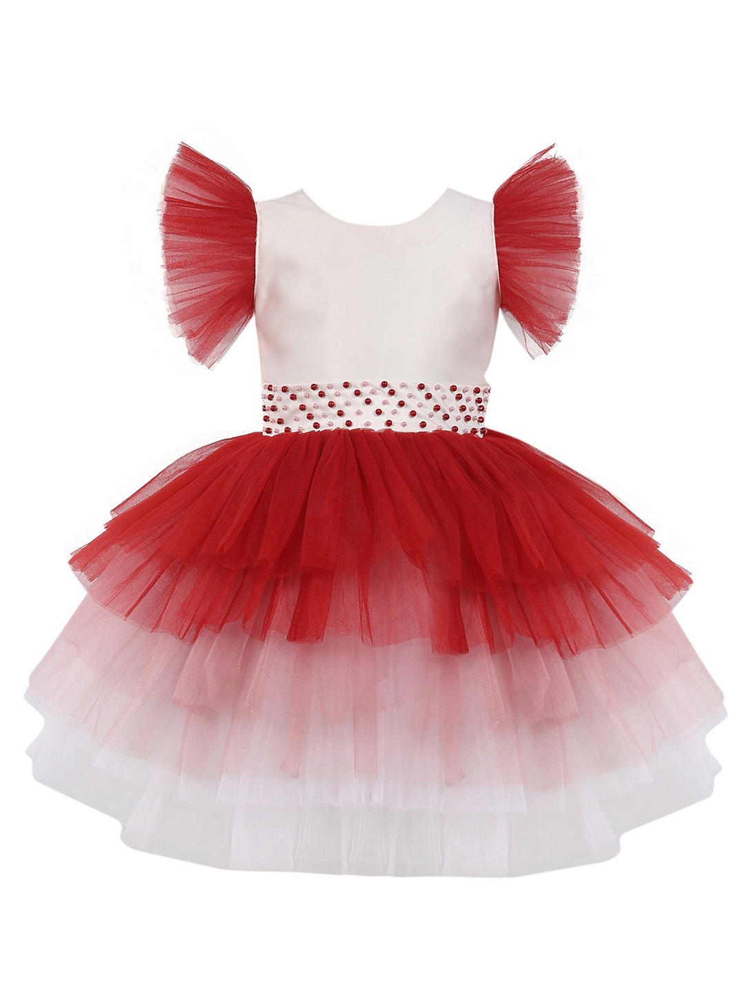 

The Magic Wand Girls Maroon Colourblocked Net Dress