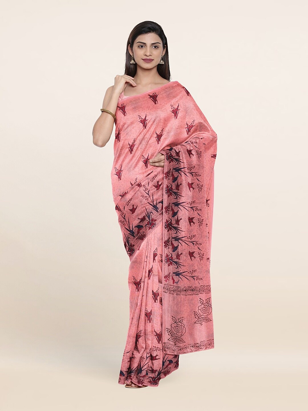 

Pothys Pink & Red Floral Pure Cotton Saree
