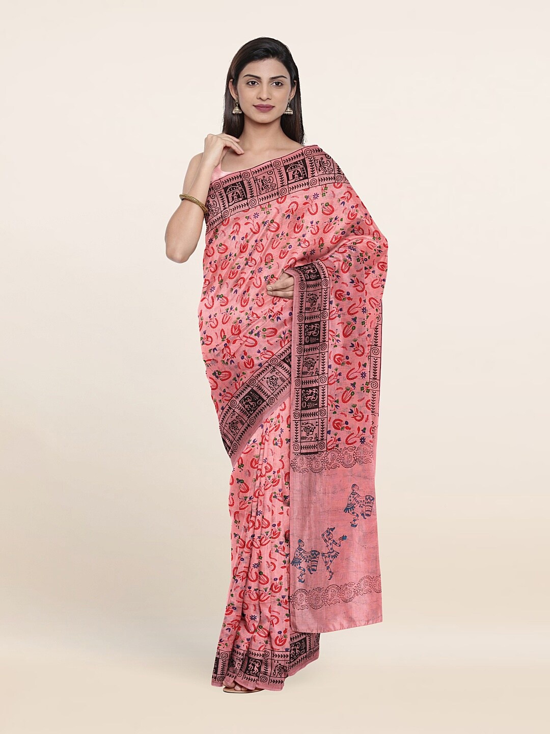 

Pothys Pink & Blue Ethnic Motifs Pure Cotton Saree