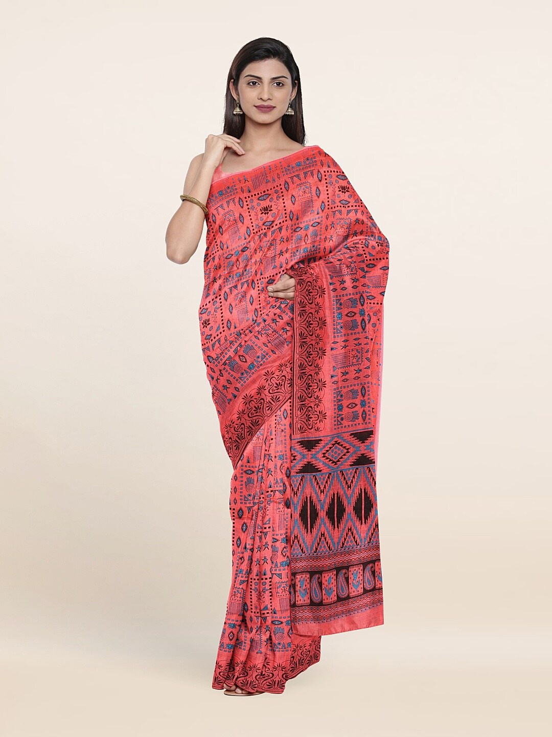

Pothys Pink & Blue Ethnic Motifs Pure Cotton Saree