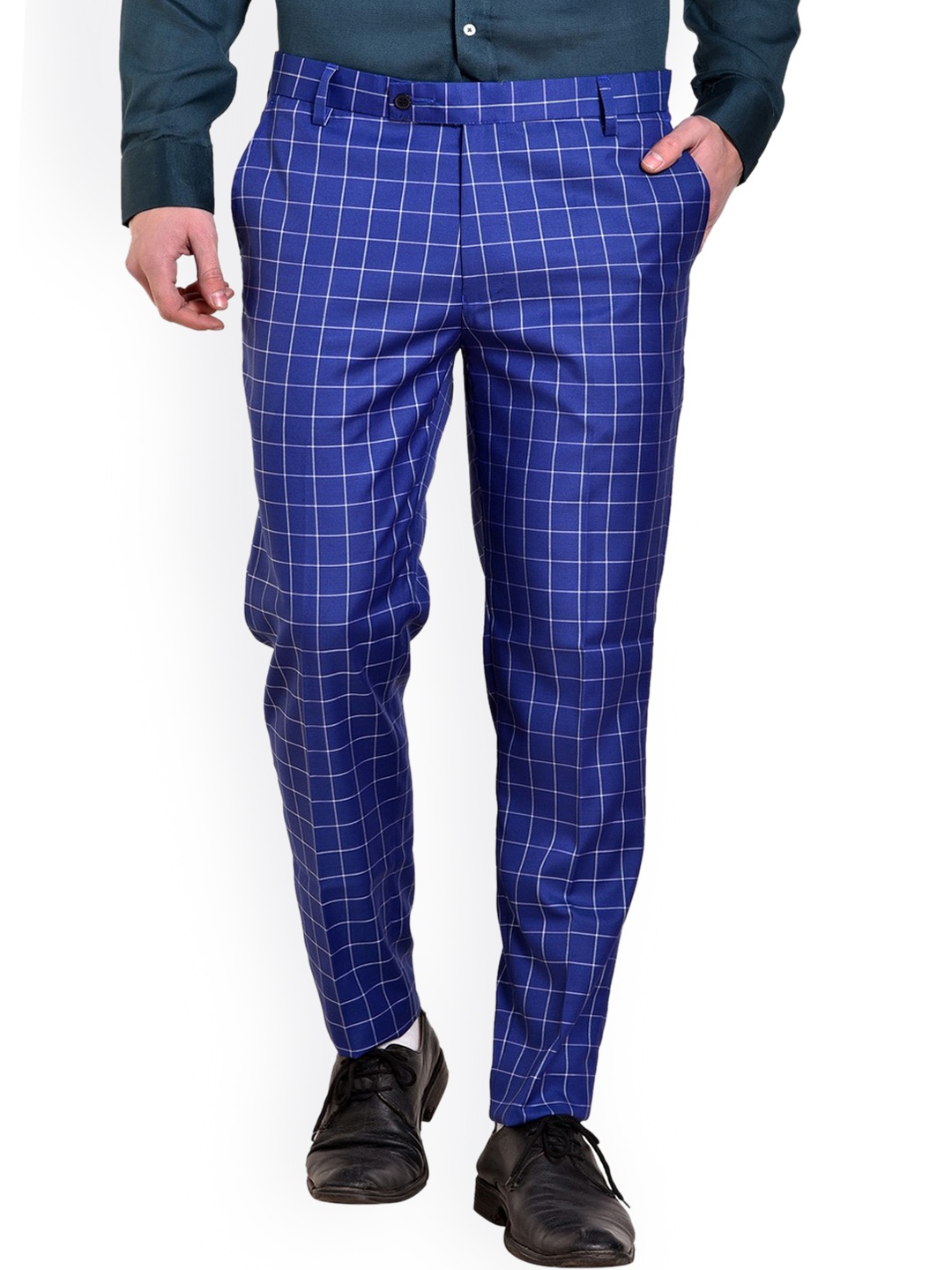 

AD & AV Men Blue Checked Formal Trousers
