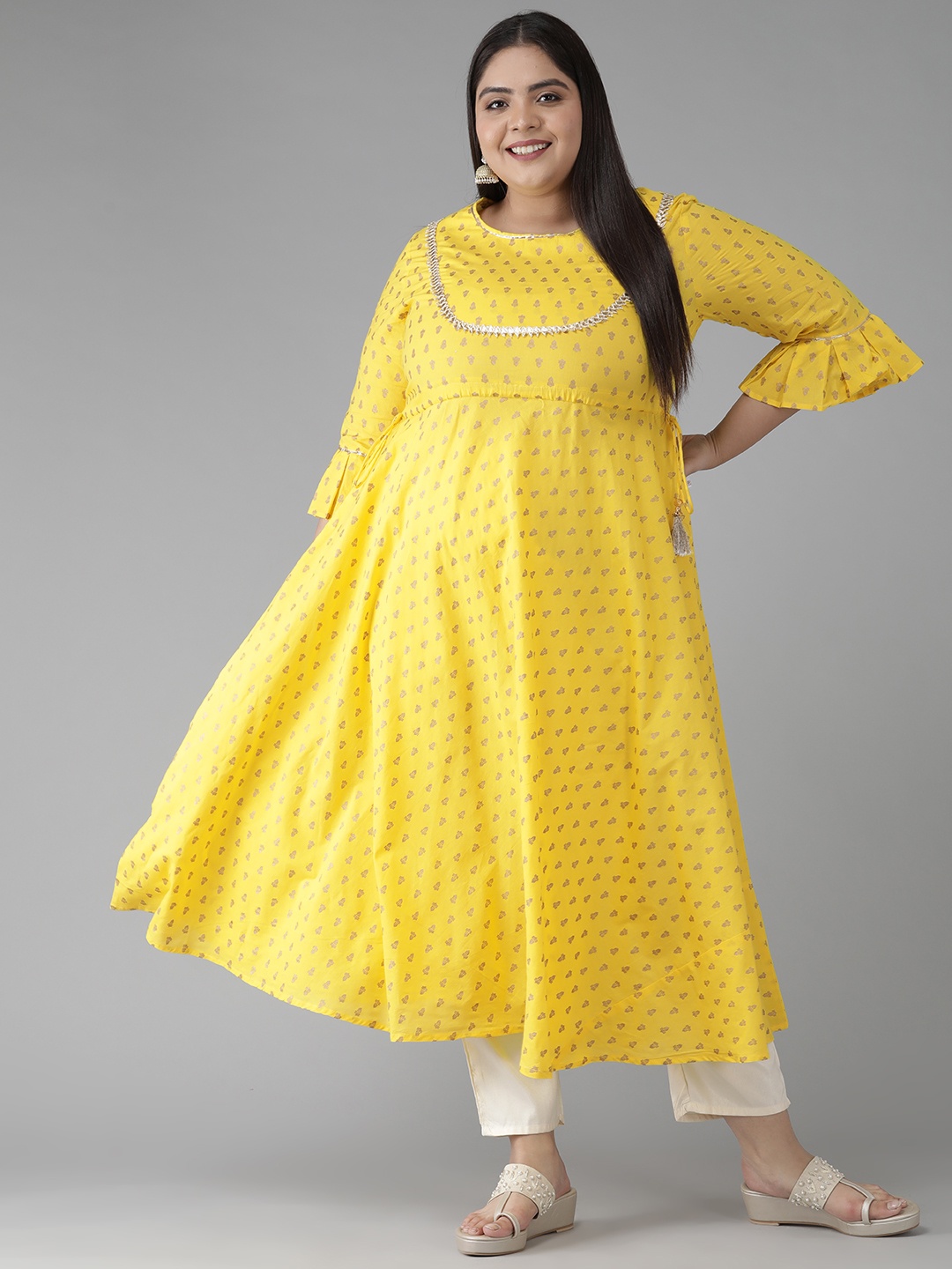 

YASH GALLERY Women Yellow & Golden Ethnic Printed Pure Cotton Kurta