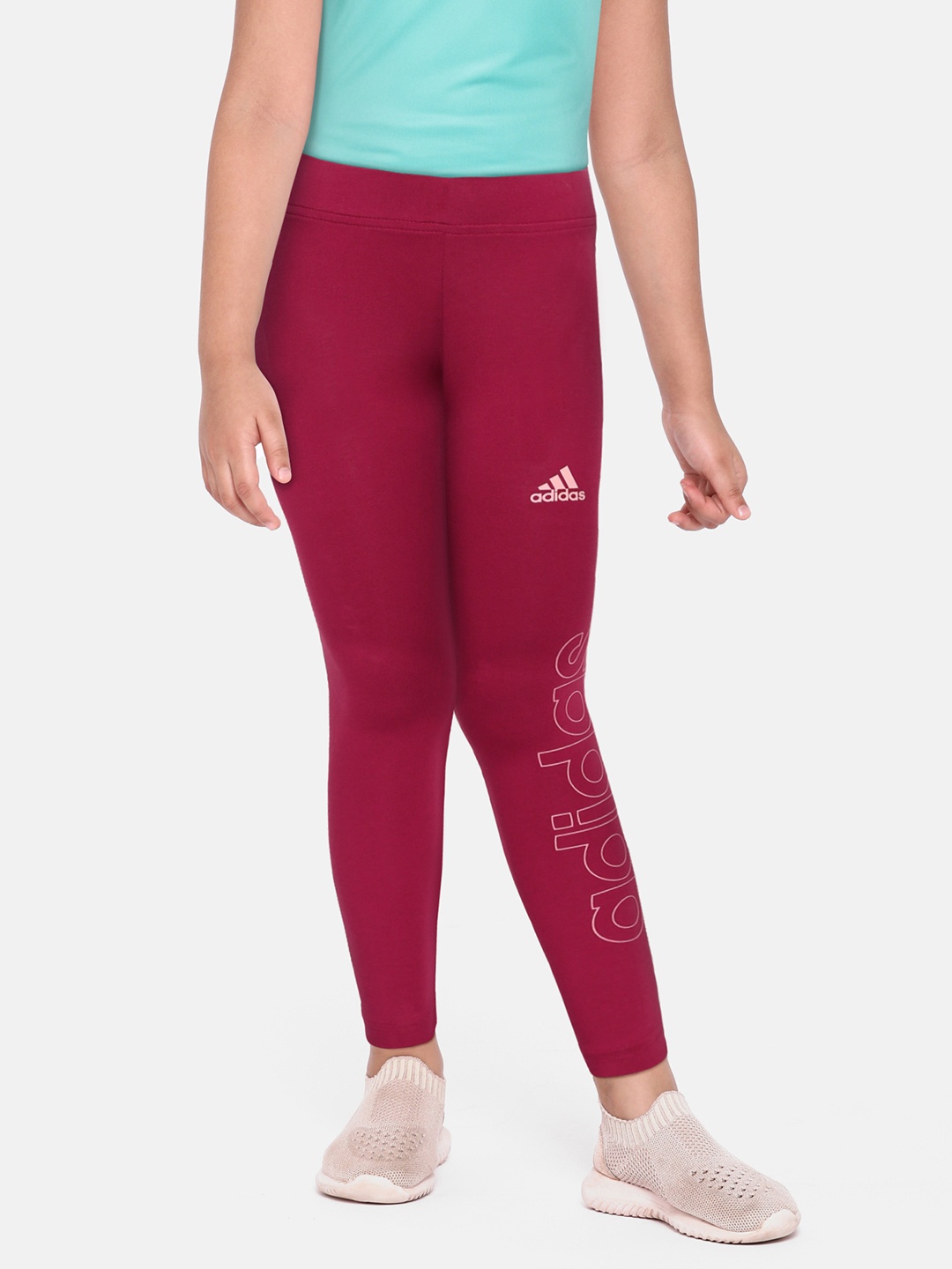 

ADIDAS Girls Maroon Brand Logo Print Ankle Length Leggings