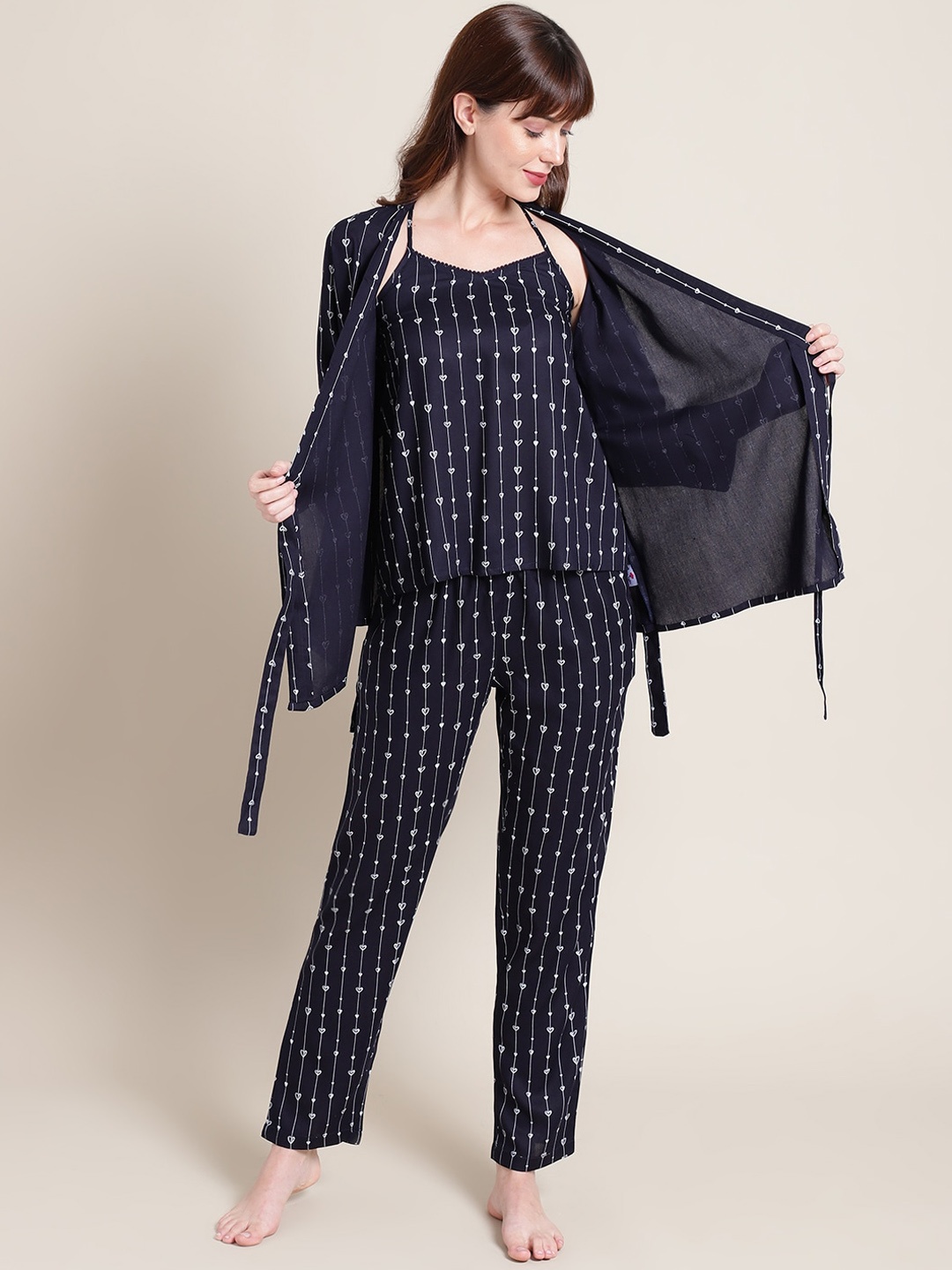 

Katn India Women Navy Blue & White Printed Night suit