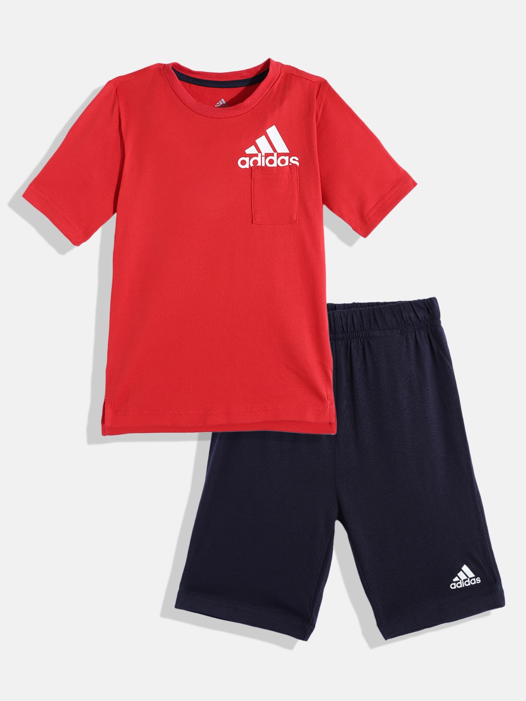 

ADIDAS Kids Red & Navy Blue Solid Pure Cotton Tracksuit
