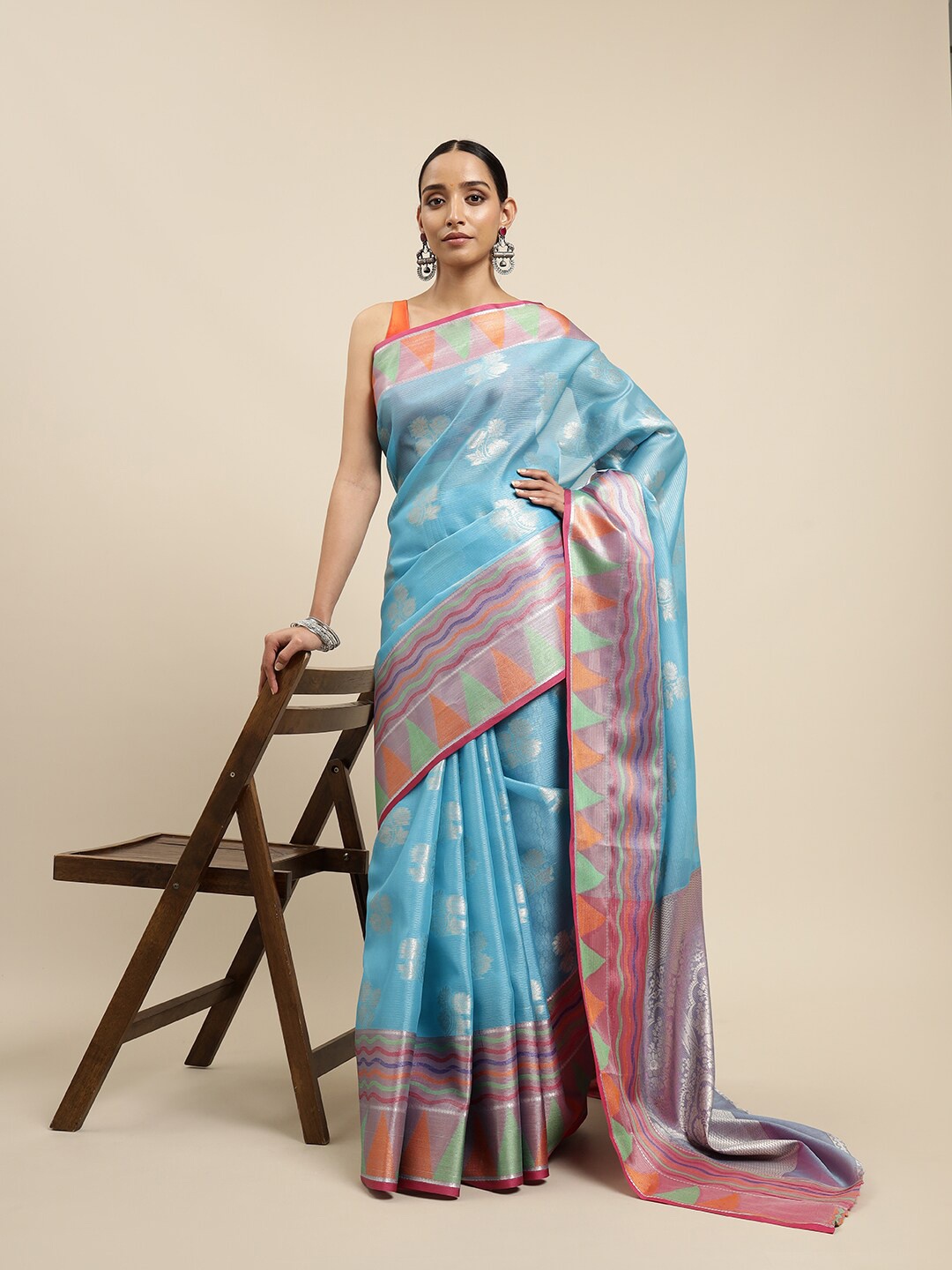 

MIMOSA Women Turquoise Blue Sarees