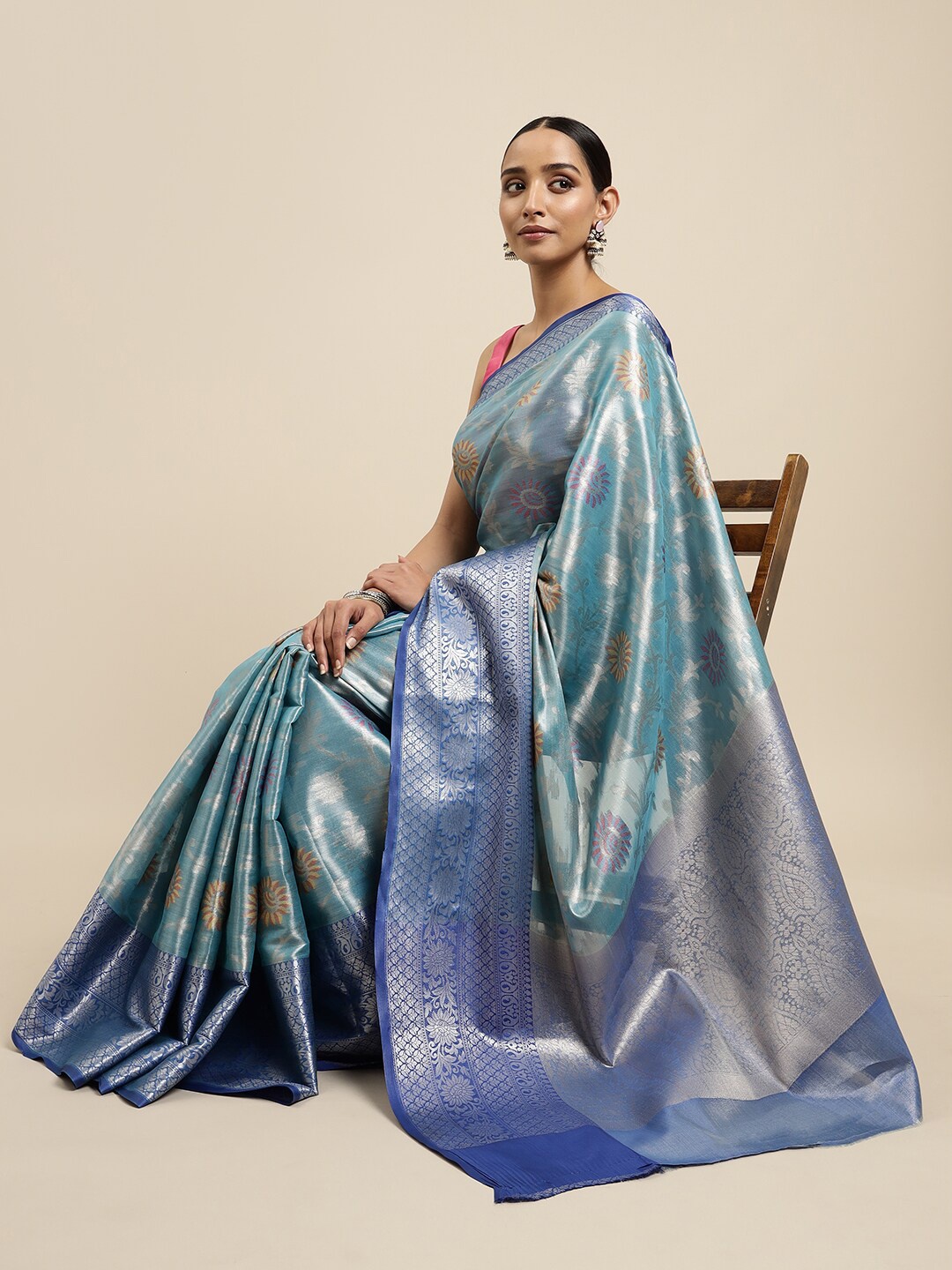 

MIMOSA Women Turquoise Blue Sarees