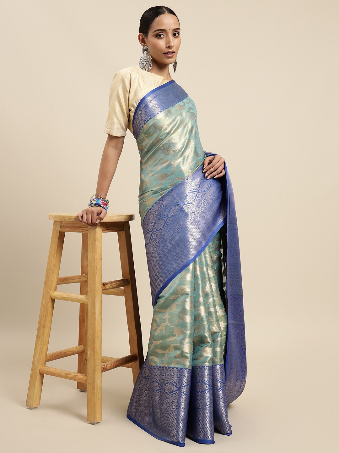 

MIMOSA Women Turquoise Blue Sarees
