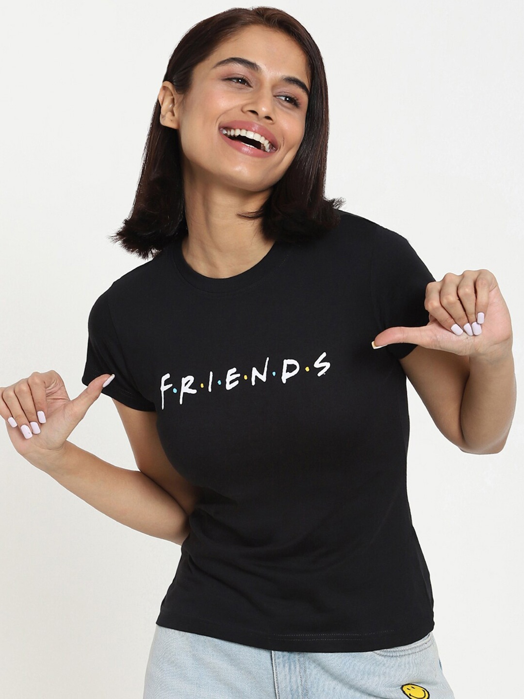 

Bewakoof Women FRIENDS Print Slim Fit T-shirt, Black