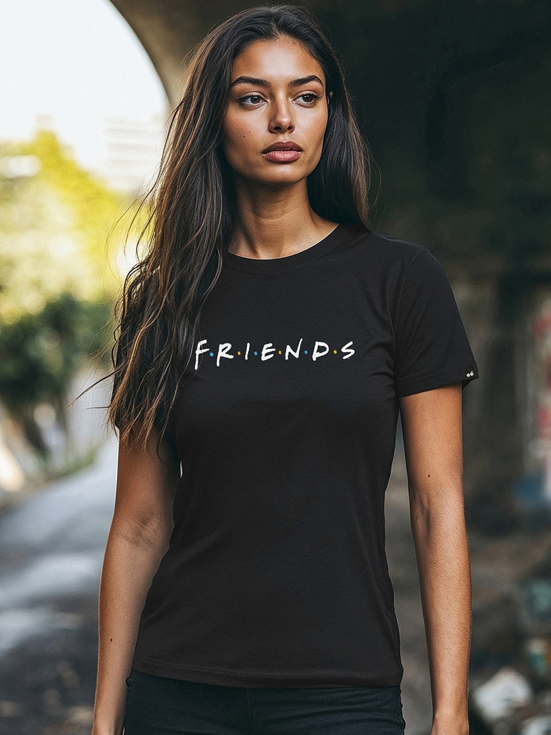 

Bewakoof Women FRIENDS Print Slim Fit T-shirt, Black