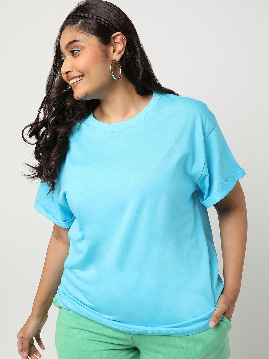 

Bewakoof Women Blue & middle blue T-shirt