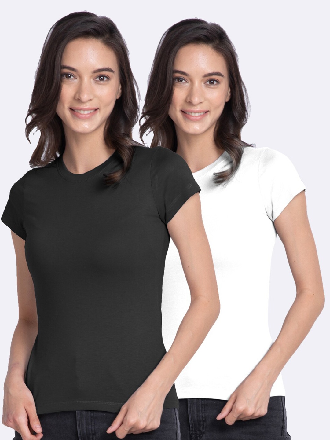 

Bewakoof Women White 2 V-Neck Extended Sleeves Slim Fit T-shirt