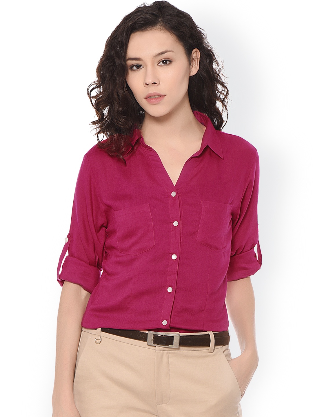 

PURYS Women Pink Tailored Fit Solid Casual Shirt