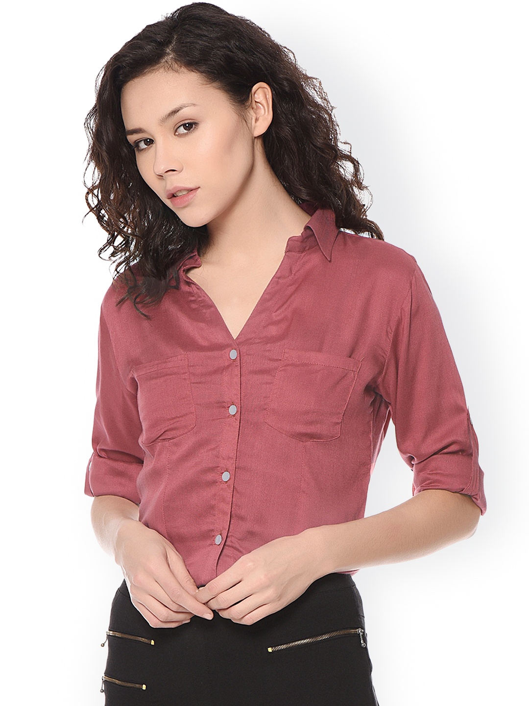 

PURYS Women Pink Tailored Fit Solid Casual Shirt