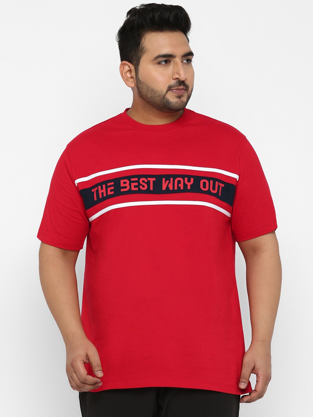 

Yuuki Men Plus Size Red & carmine Typography Printed Applique T-shirt