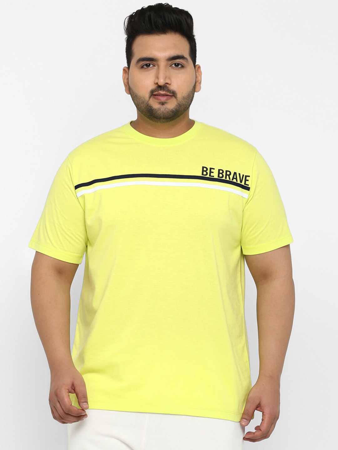 

Yuuki Men Plus Size Lime Green & pastel yellow Typography T-shirt