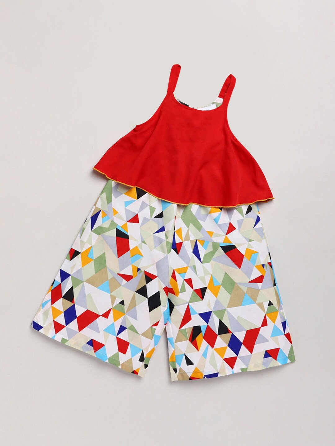 

Hopscotch Girls Red & White Printed Basic Jumpsuit