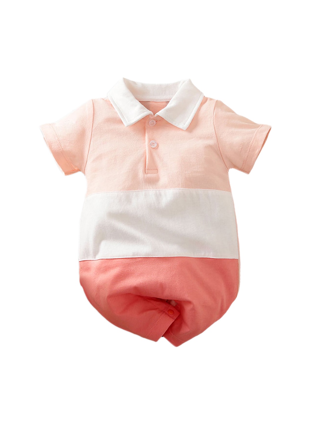 

Hopscotch Infant Pink Color-Blocked Rompers