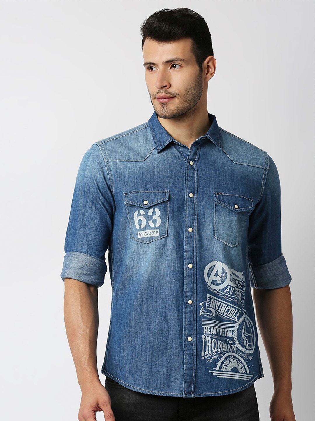 

Pepe Jeans Men Blue Faded Denim Casual Shirt
