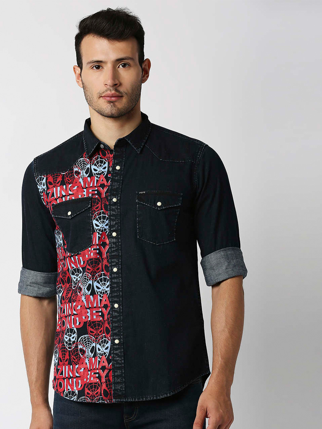 

Pepe Jeans Men Navy Blue Printed Casual Shirt