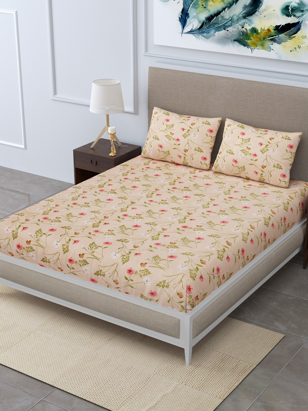 

Rudra Bazaar Multicoloured Floral 210 TC King Bedsheet with 2 Pillow Covers, Multi