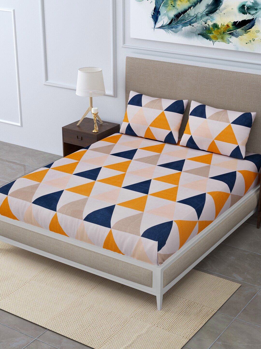 

Rudra Bazaar White Geometric 210 TC King Bedsheet with 2 Pillow Covers