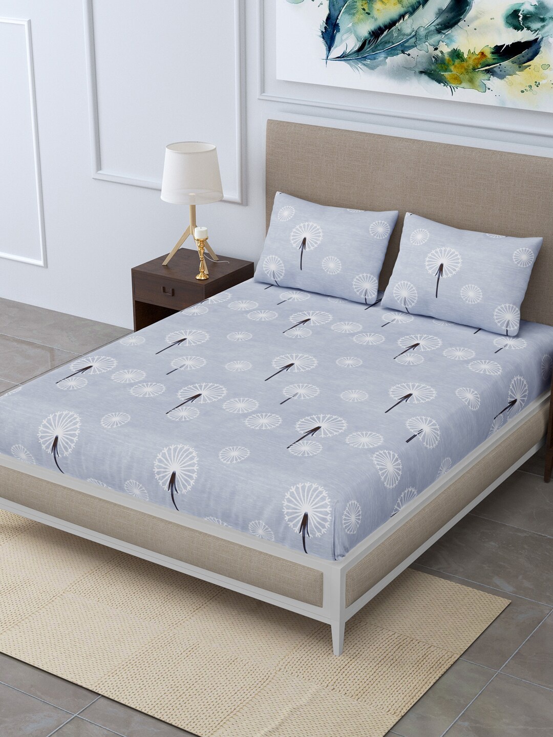 

Rudra Bazaar Grey Floral 210 TC King Bedsheet with 2 Pillow Covers