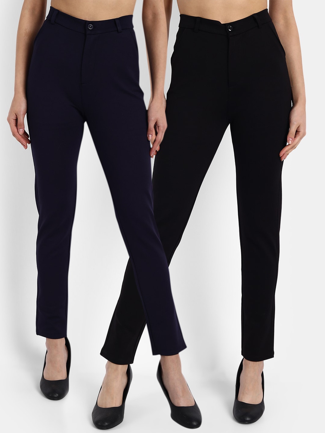 

BROADSTAR Women Black Slim Fit High-Rise Trousers