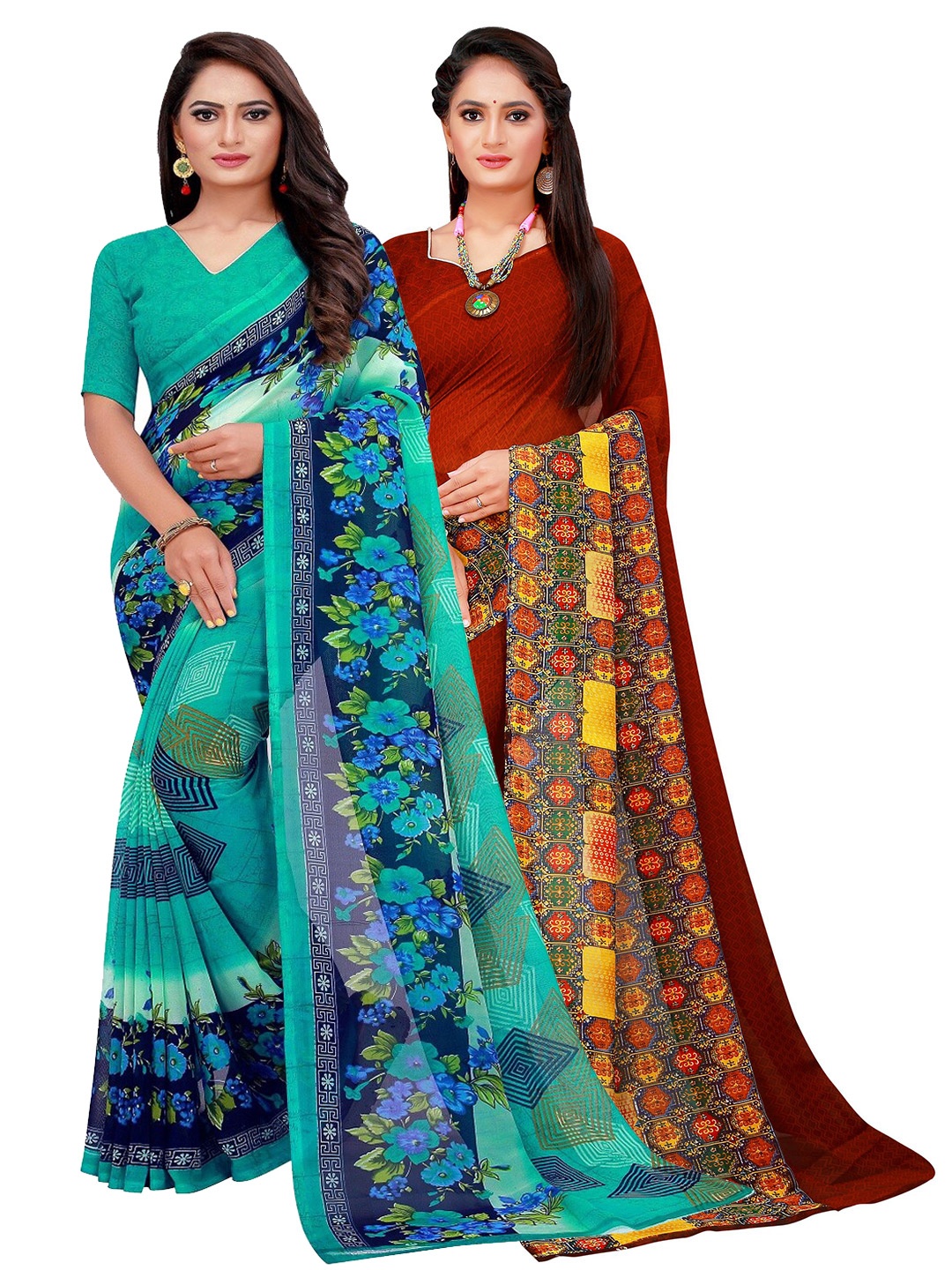 

Florence Turquoise Blue & Maroon Pure Georgette Saree