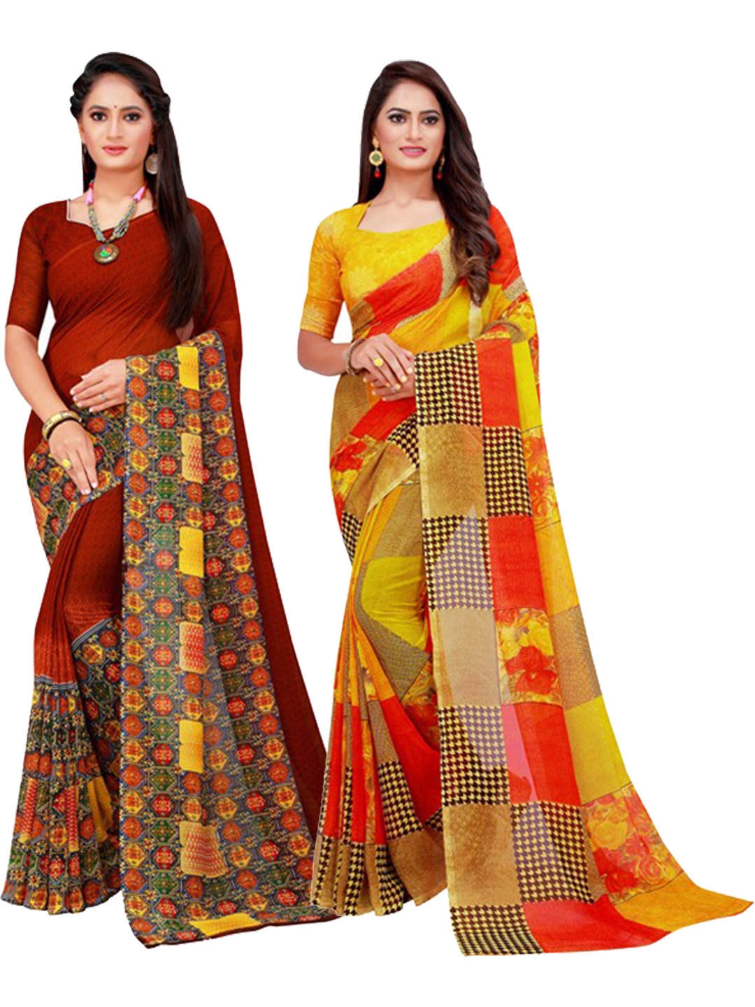 

Florence Brown & Yellow Pure Georgette Saree