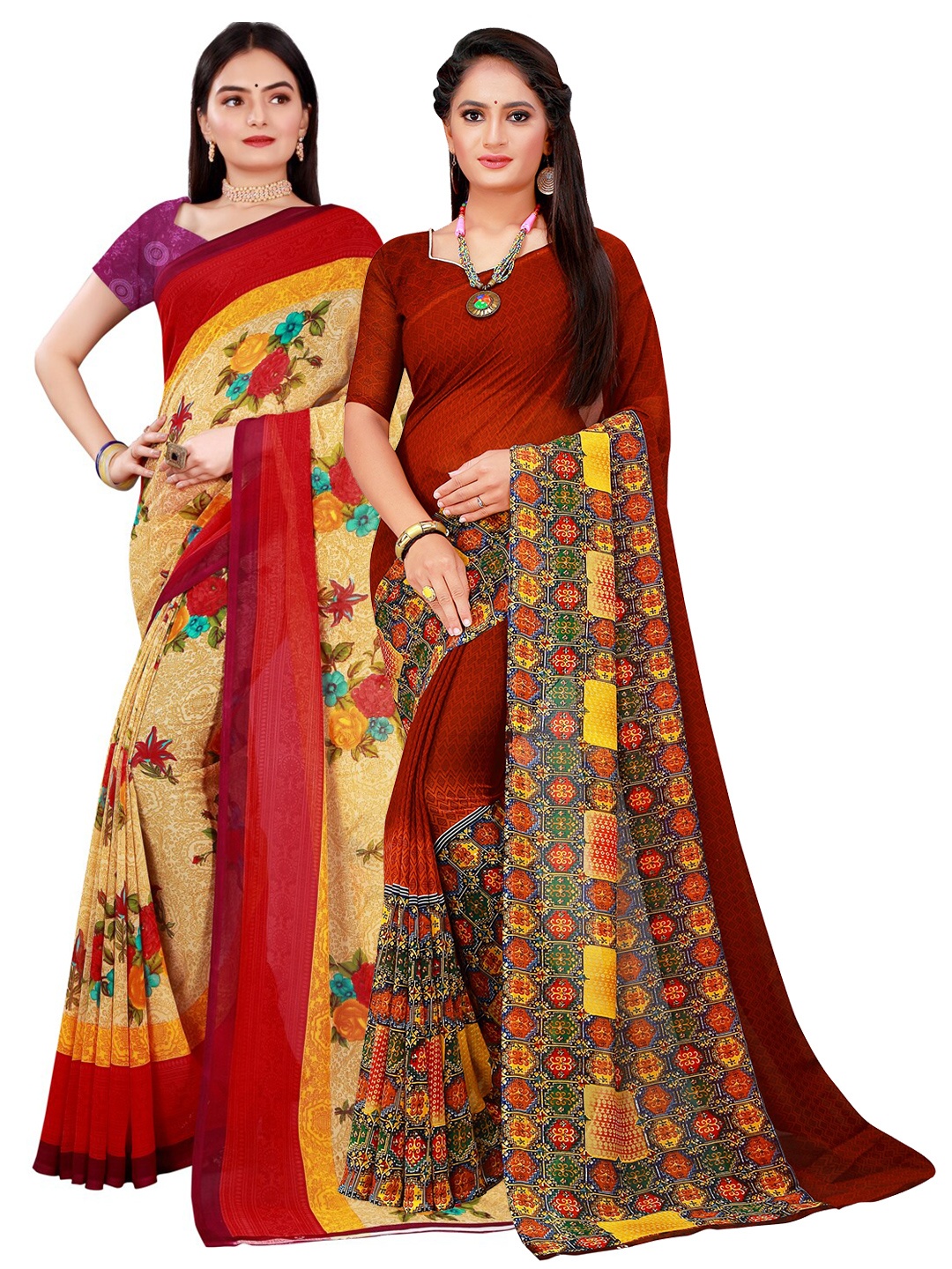 

Florence Beige & Red Pure Georgette Saree