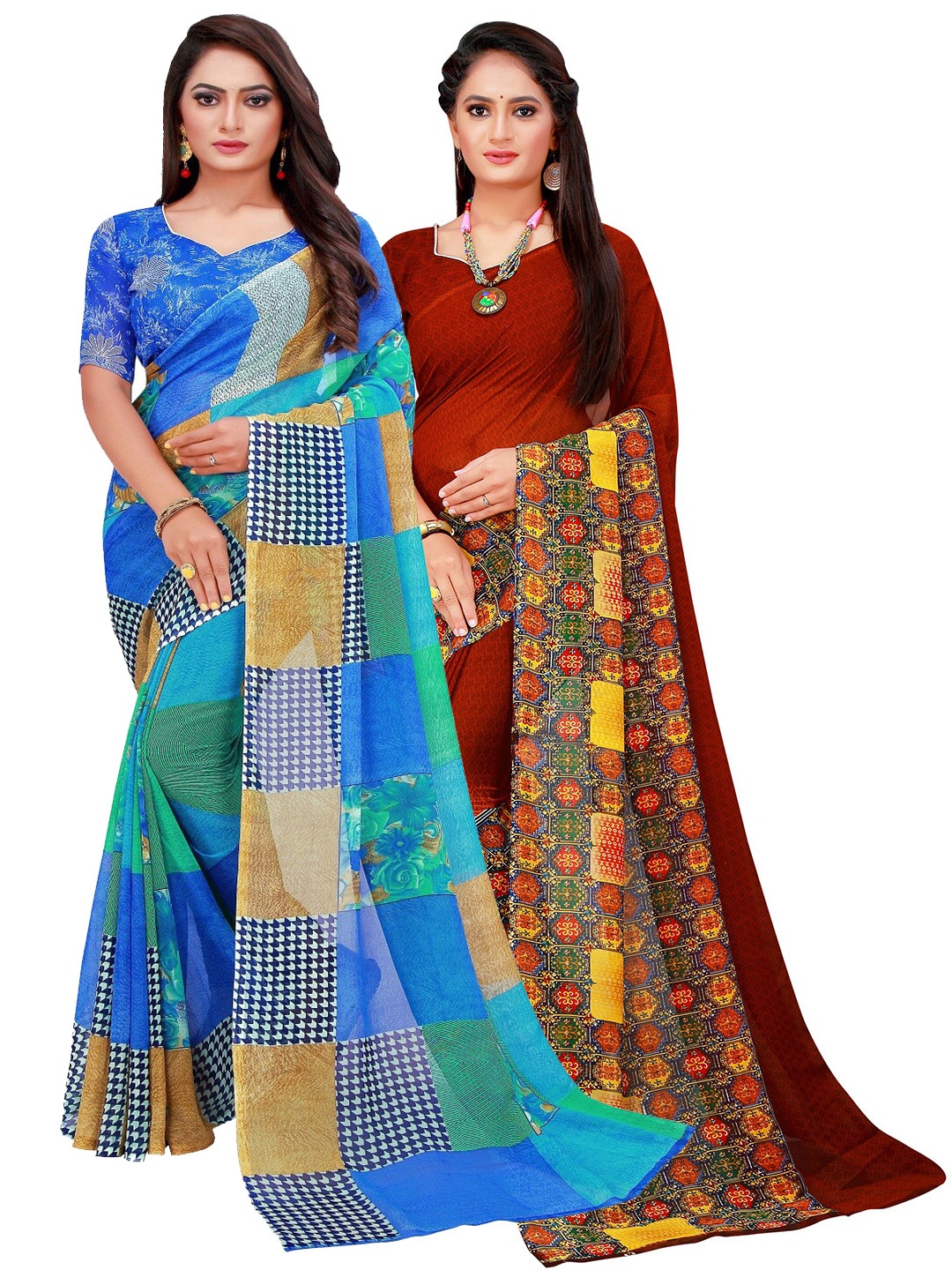 

Florence Blue & Brown Pure Georgette Saree