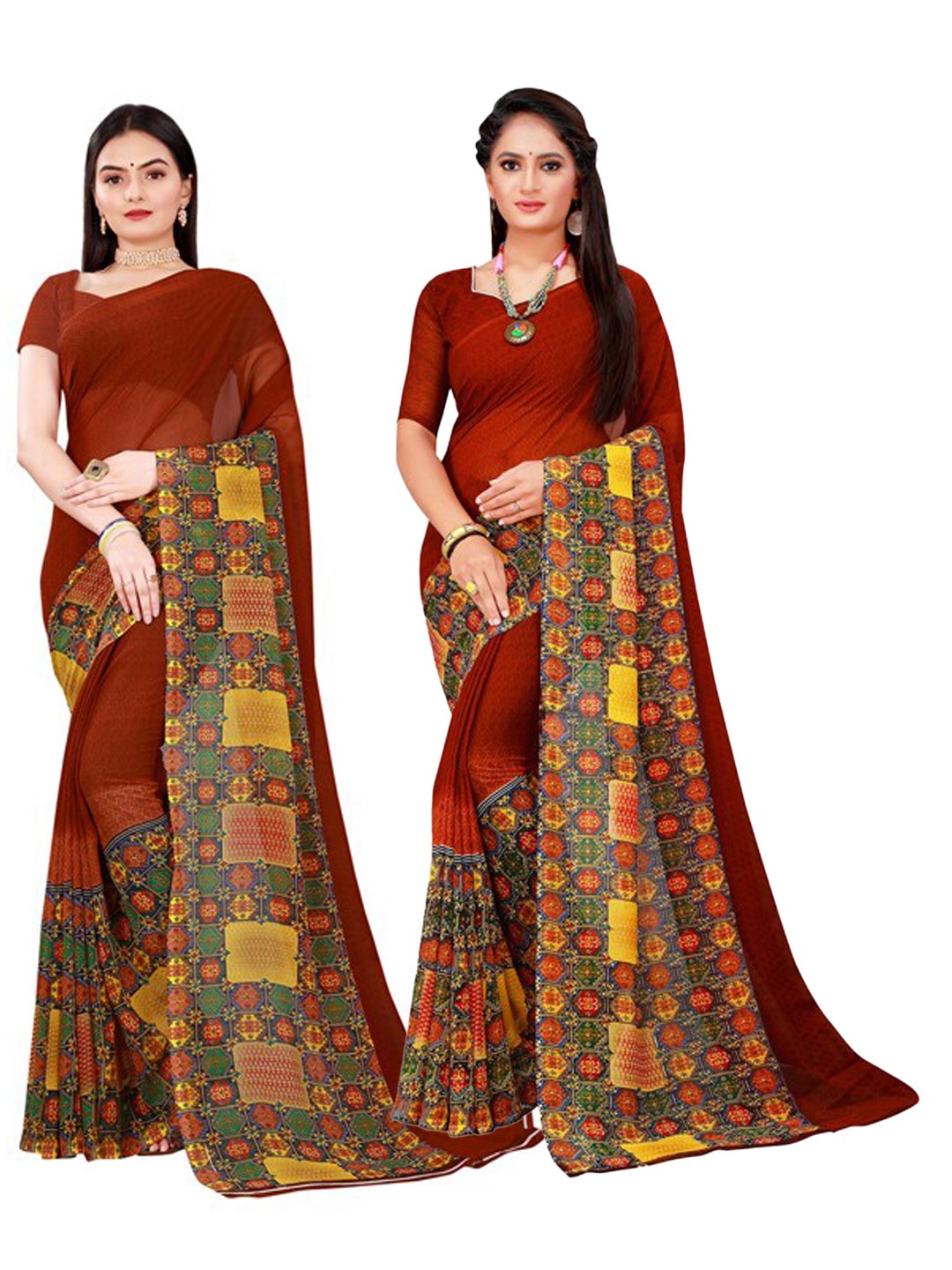 

Florence Brown & Yellow Pure Georgette Saree