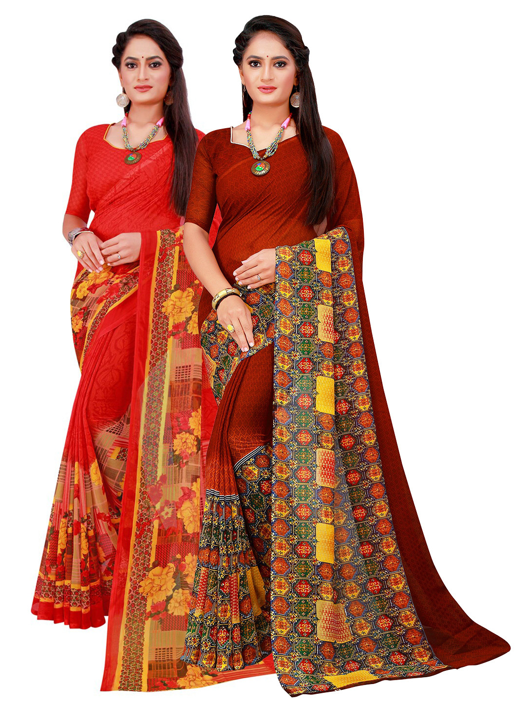 

Florence Brown & Red Pure Georgette Saree