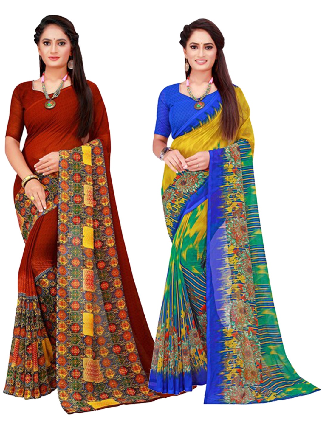 

Florence Brown & Green Pure Georgette Saree