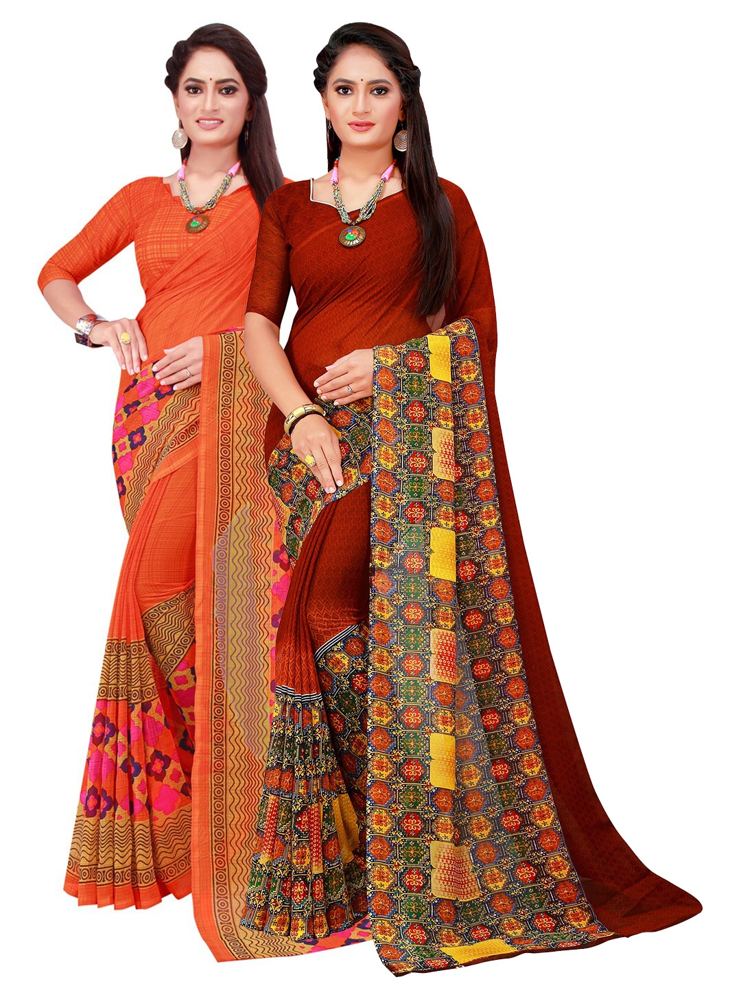 

Florence Orange & Brown Pure Georgette Saree