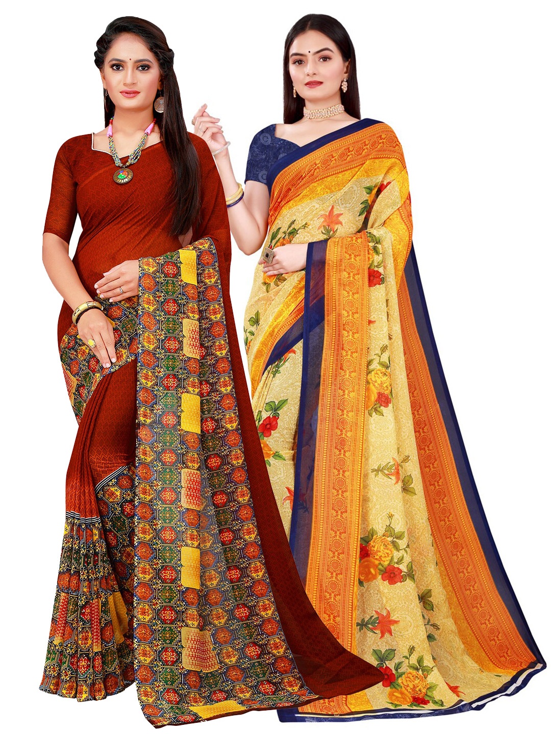 

Florence Beige & Blue Pure Georgette Saree