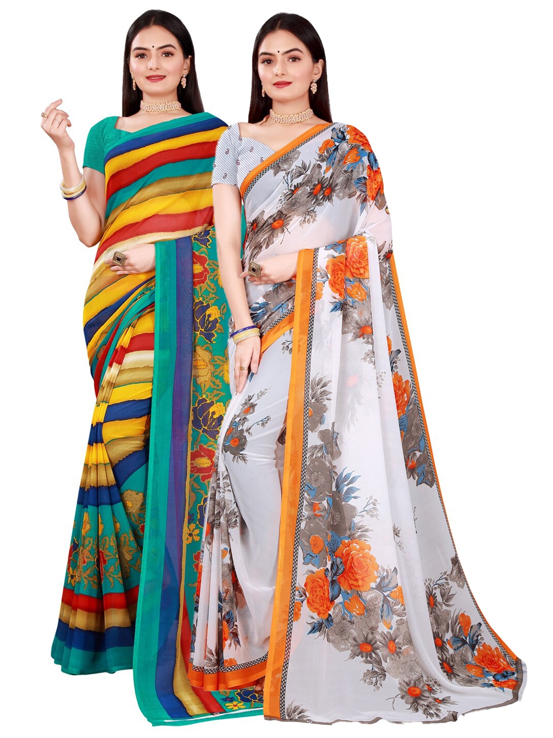 

KALINI Women Multi Sarees, White