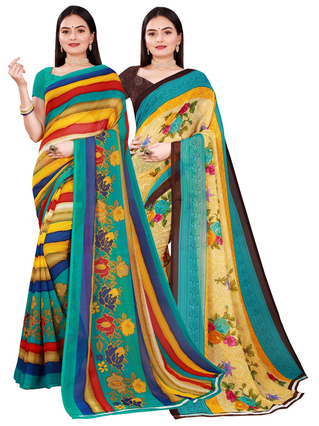 

KALINI Women Multi Sarees, Beige