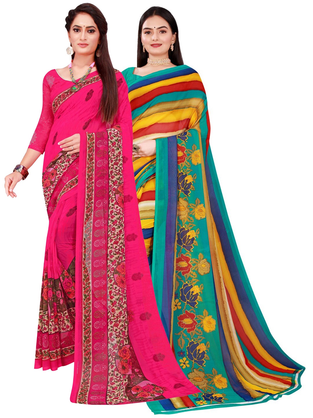 

KALINI Women Multi Sarees, Magenta