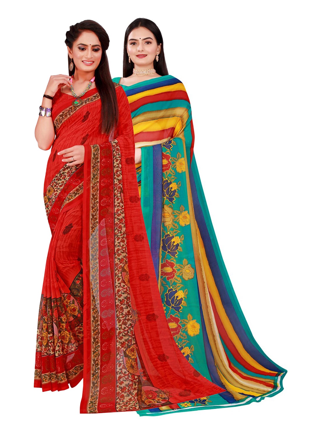 

KALINI Red & Blue Pure Georgette Saree