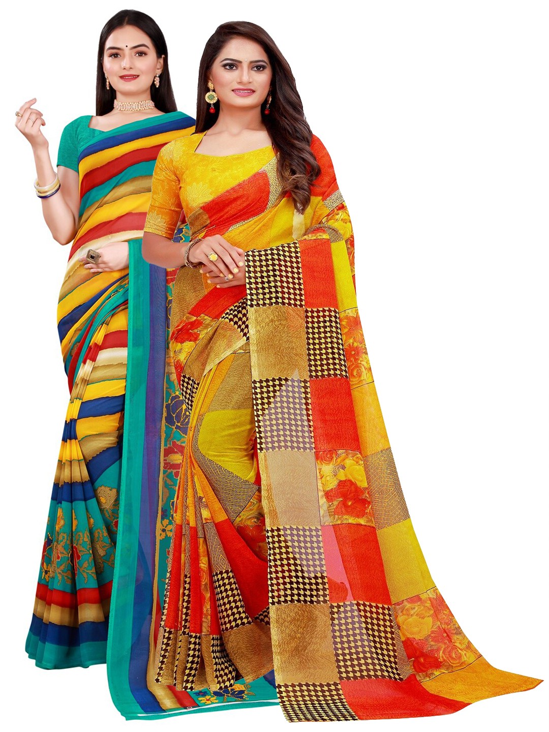 

KALINI Women Multi Sarees, Yellow