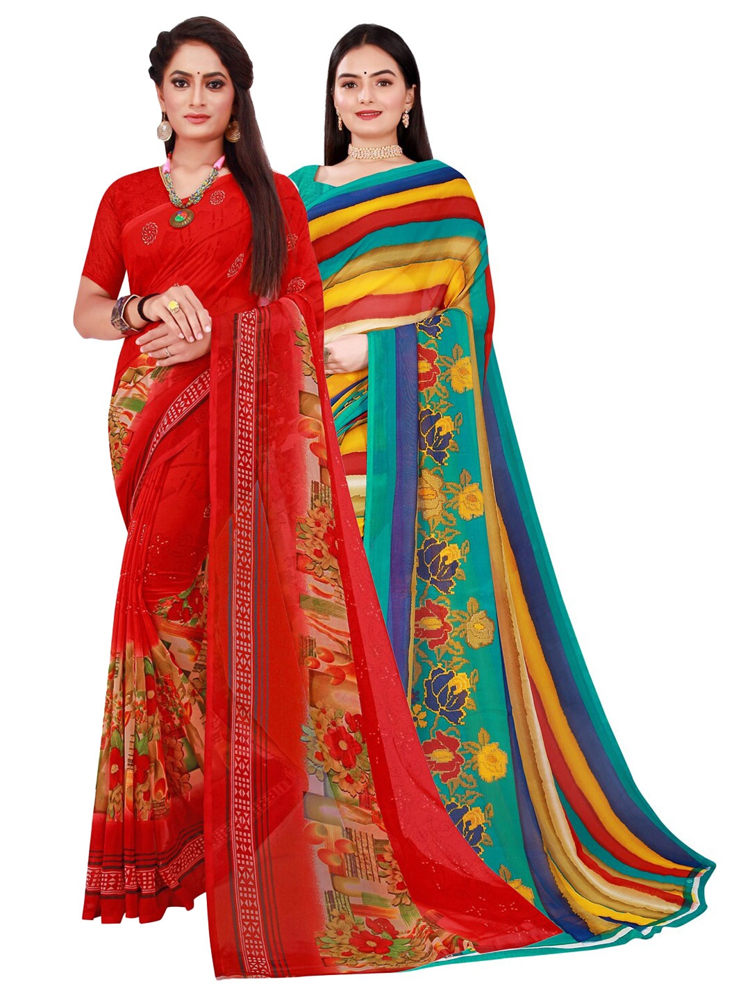 

KALINI Women Multi Sarees, Red