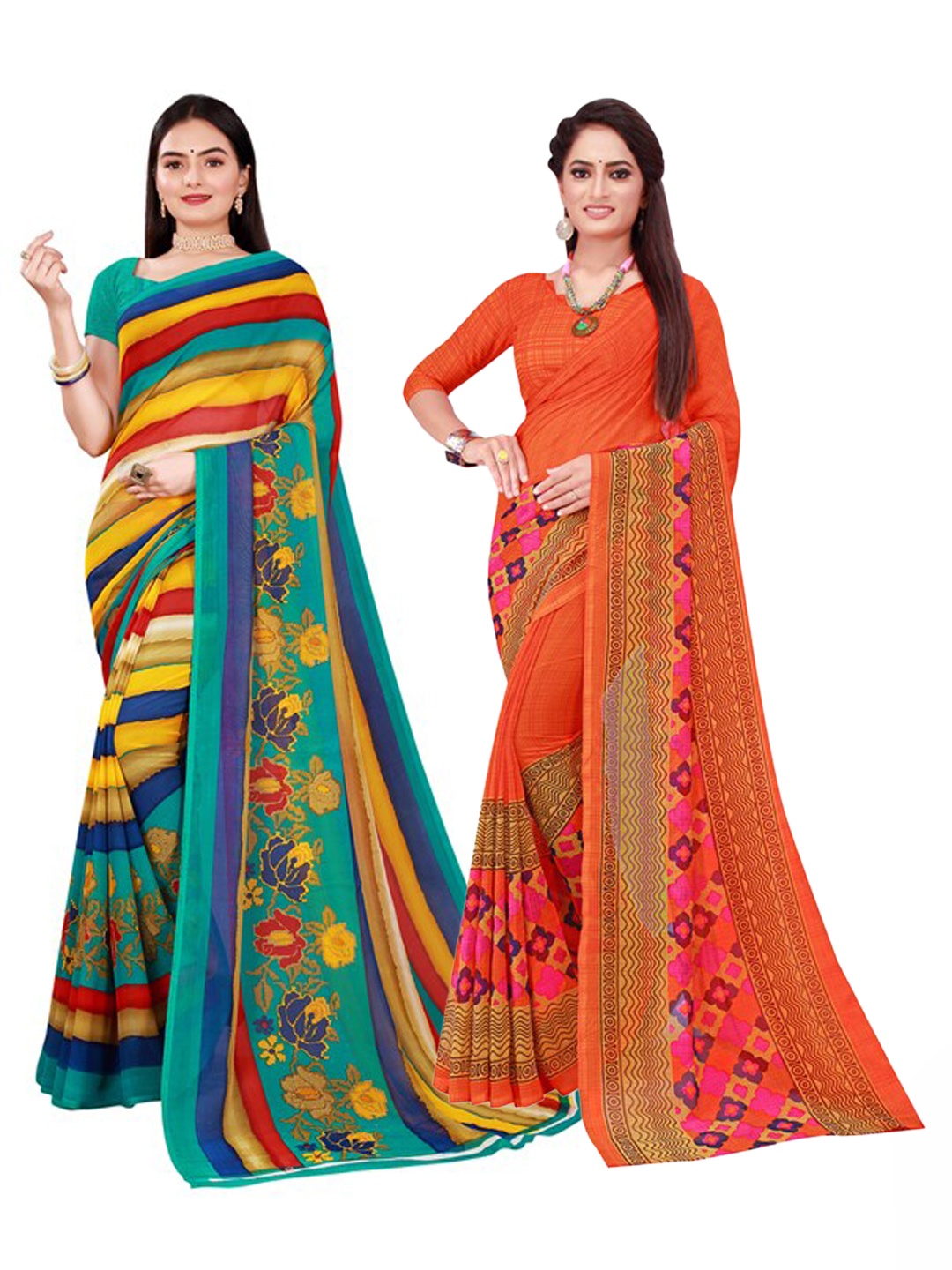 

KALINI Women Orange Sarees