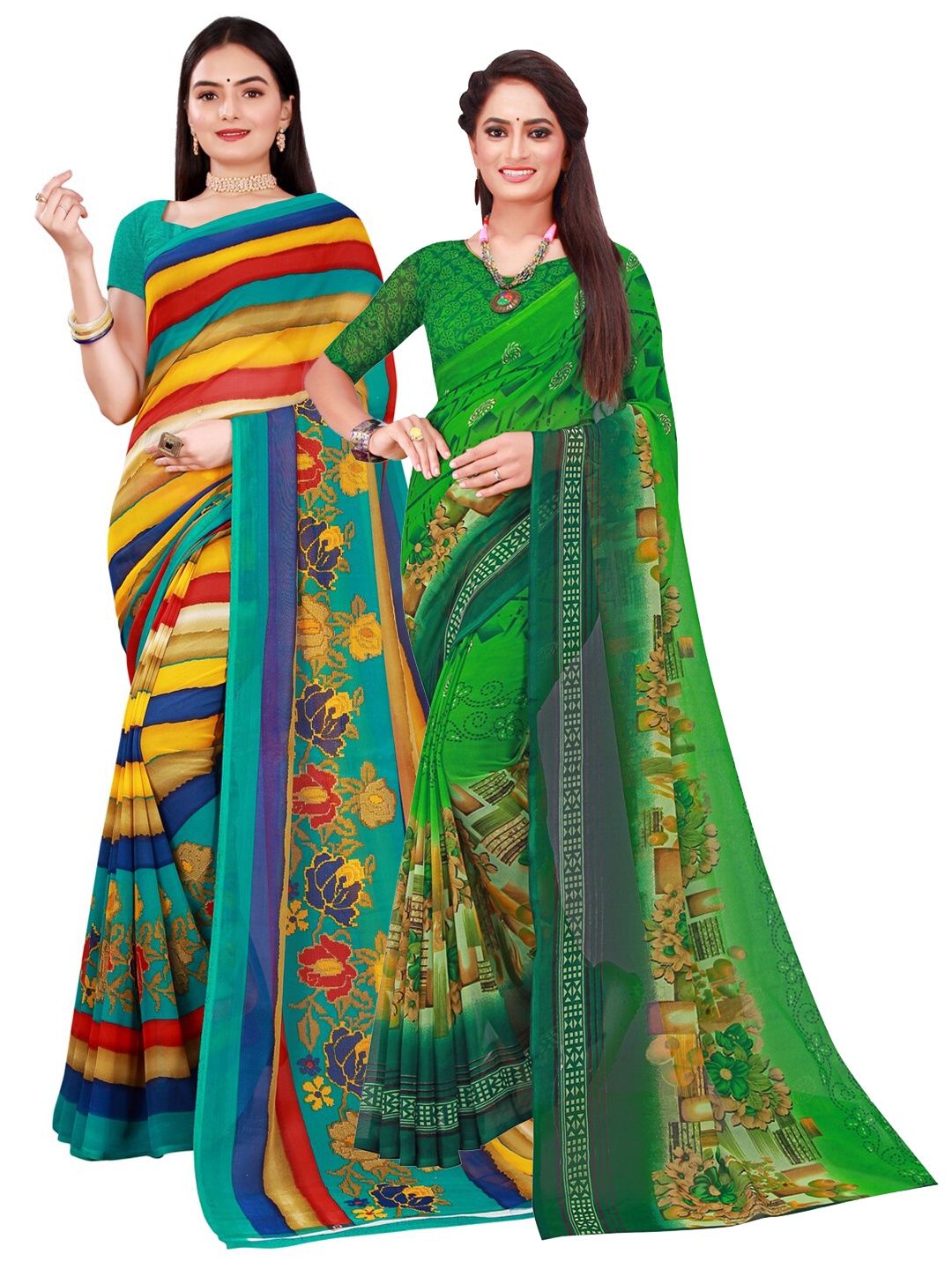 

KALINI Green & Blue Pure Georgette Saree